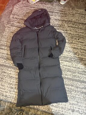 Long Hooded Women's Puffer Coat in Black